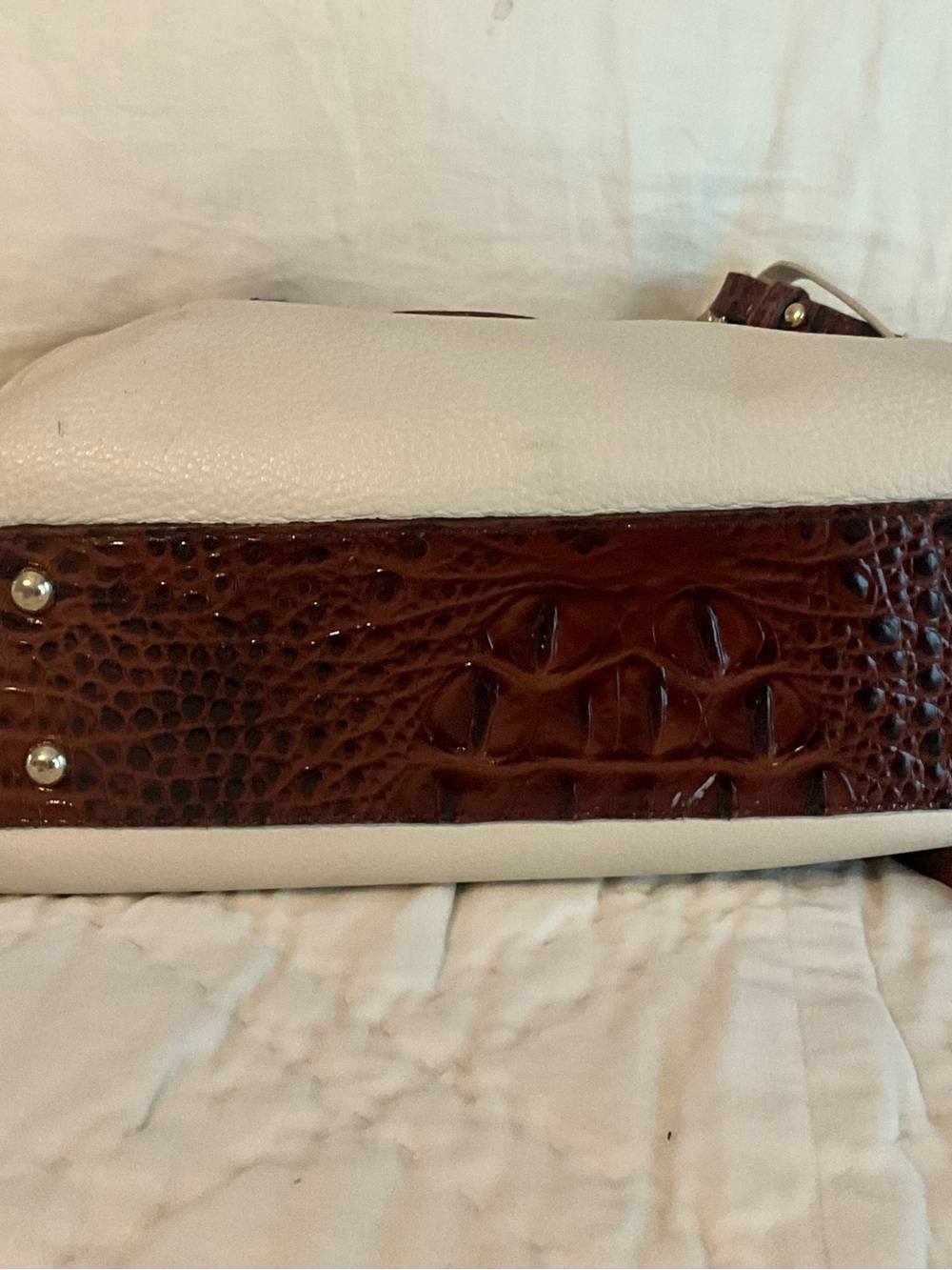 Women's White and Brown Croc-Trim Tote Bag Brahmin - Picture 5 of 5